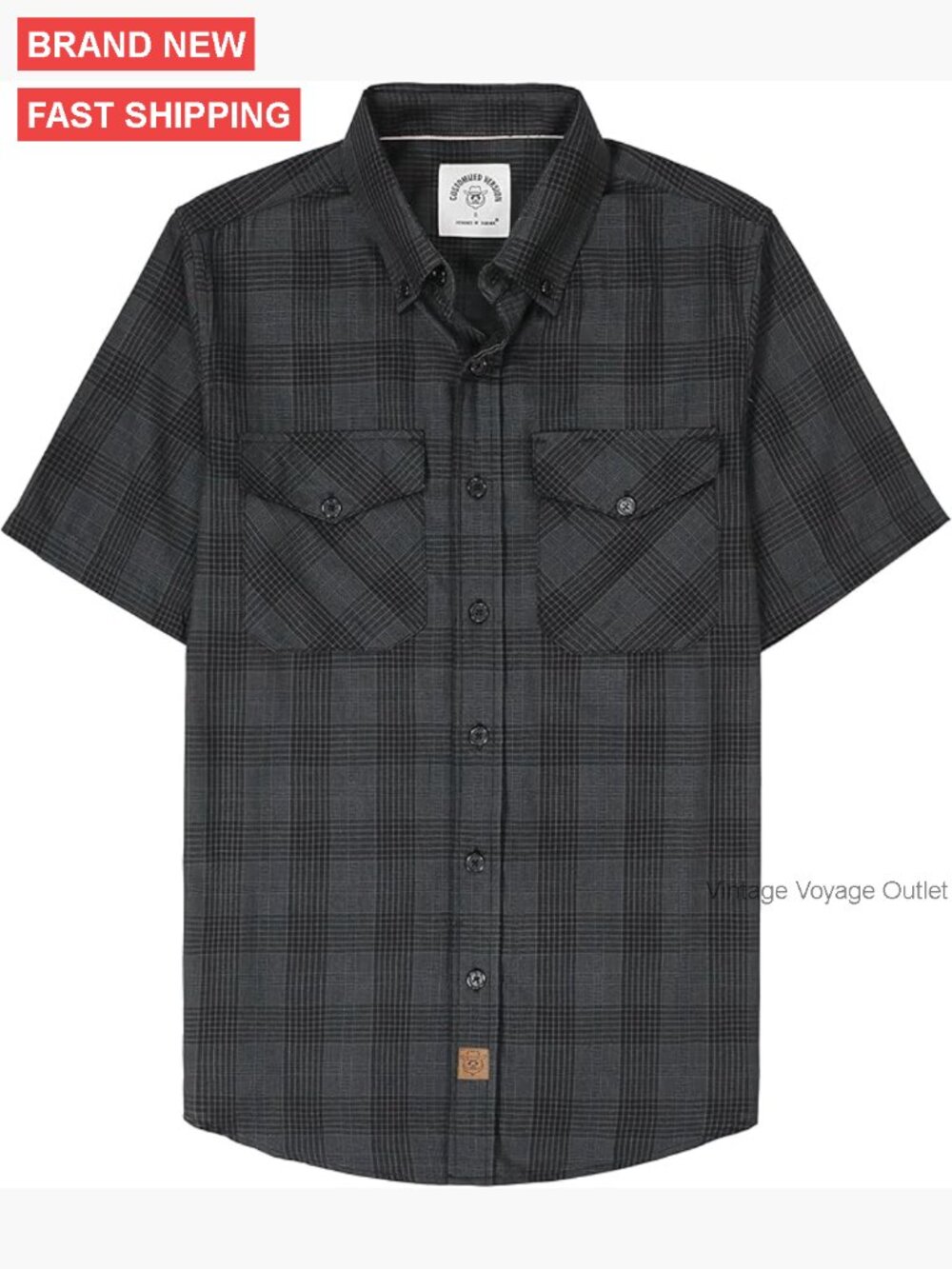 Men's Short Sleeve Button Down Shirt Regular Fit Vintage Casual Two Pockets